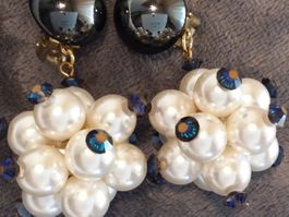 Top Vintage Perlen/Strass/Hämatit Ohrclips, 80er