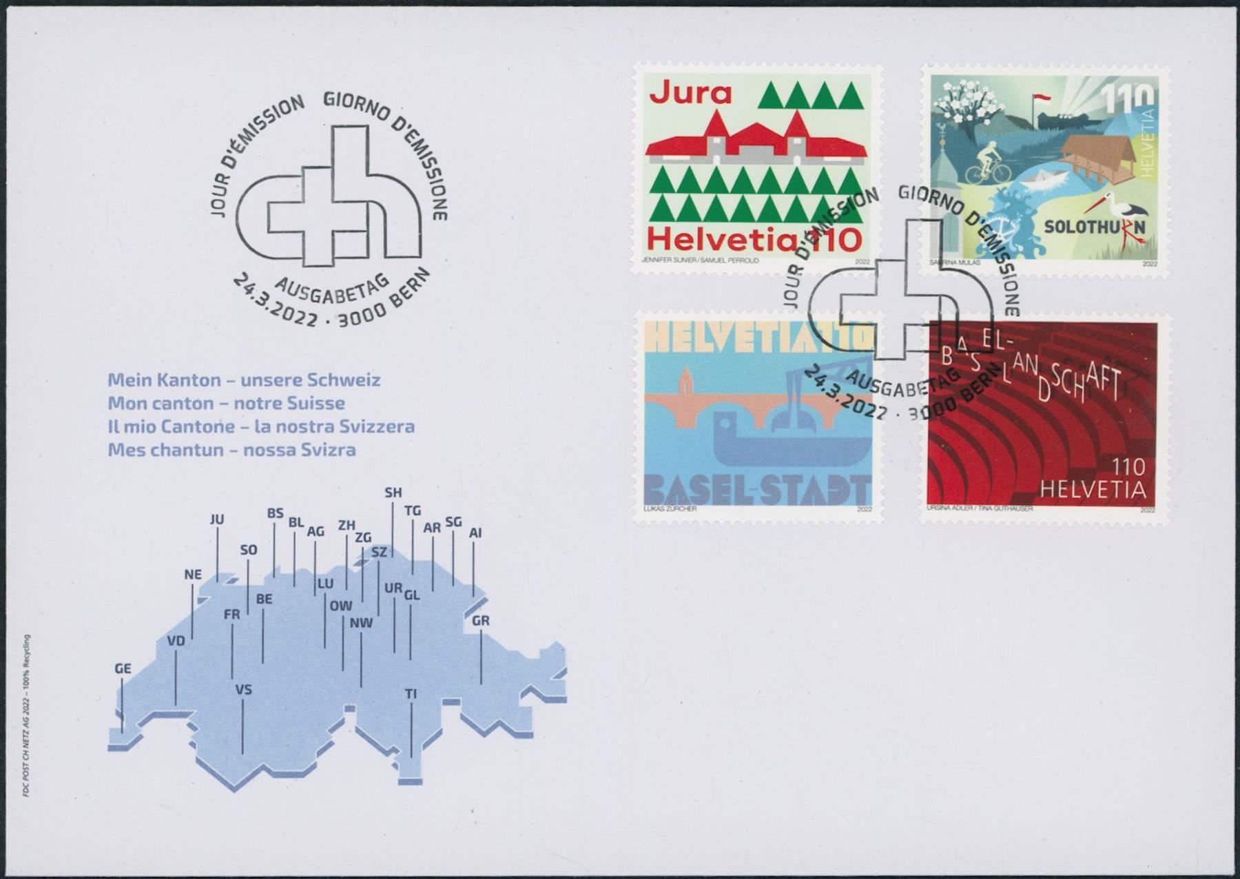 Tutti i francobolli: 2022 - Kanton - Schweiz - Ersttagsbrief FDC ET – Usato da Schindellegi venduto da leecollect 2