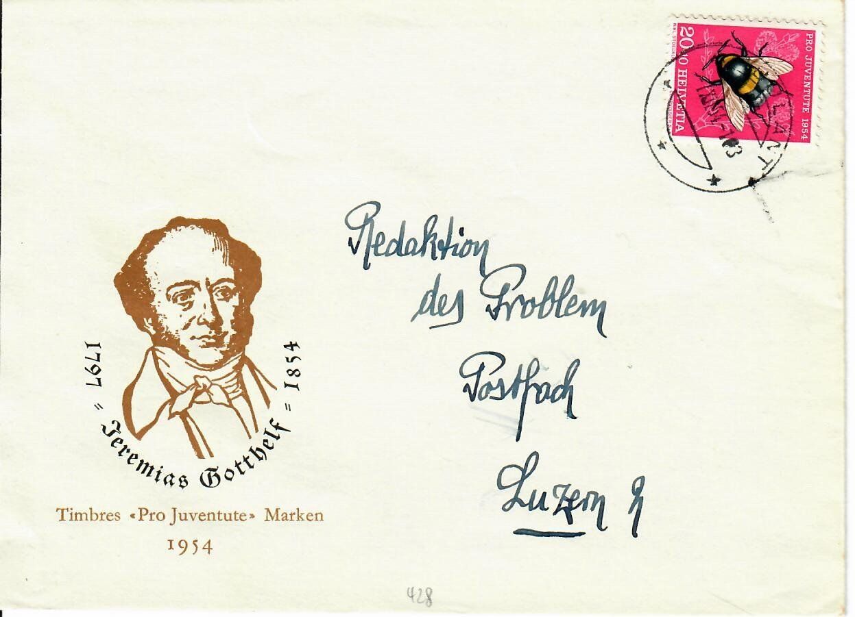 Alle Briefmarken: Pro Juventute Brief 1954 – Gebraucht aus Hochdorf von Ziegel-16
