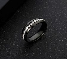 EDELSTAHLRING, SCHWARZ,STRASS, GR.6, CA. 16MM, NEU