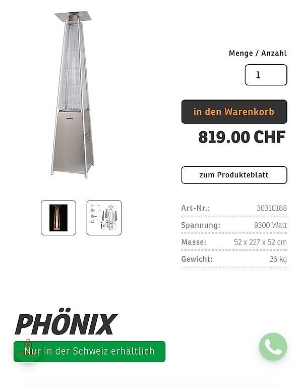 Radiatori: PHÖNIX Gas-Terrassenheizer – Usato da Grossaffoltern venduto da reb_tn2w 2