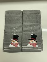 2x Christmas Hand Towels Embroidered Snowman Winter New