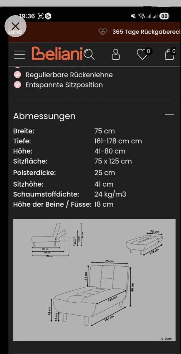 Beliani Liegen & Liegestühle: Chaiselounge neuwertig. Selten ge – Gebraucht aus Jona von marmull 2