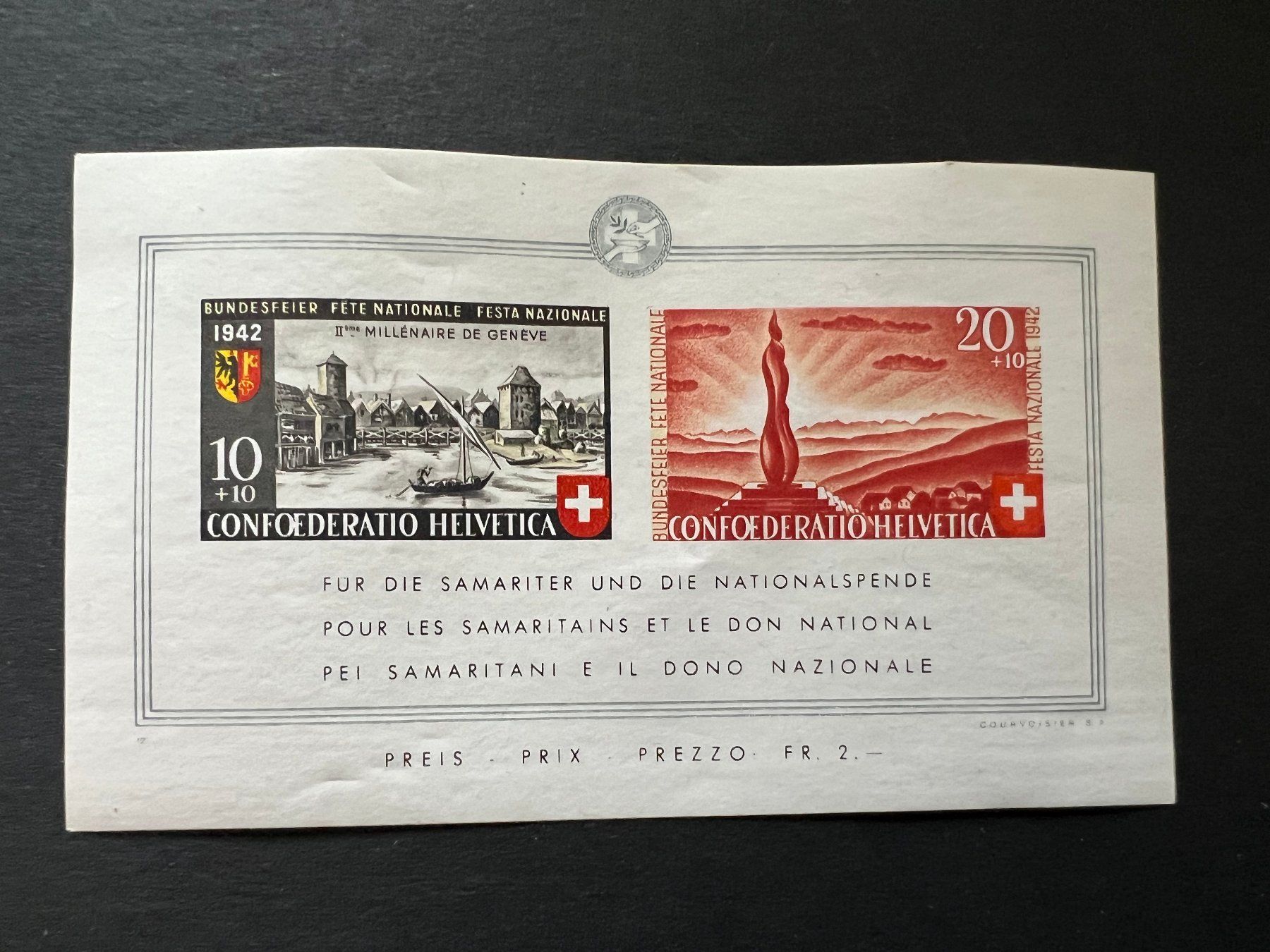 Tutti i francobolli: Bundesfeierblock 1942** super (B565) – Usato da Hinwil venduto da Sidi4