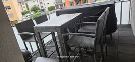 Garten Bar Set Rattan Optik Tisch mit vier Stühlen grau