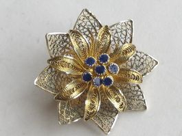 Antik Brosche Silber 835 vergoldet Emaille Rosette Blüte