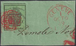Nr.7 (dunkelgrüner Adler) mit Taxzahl-Stempel auf Briefstück