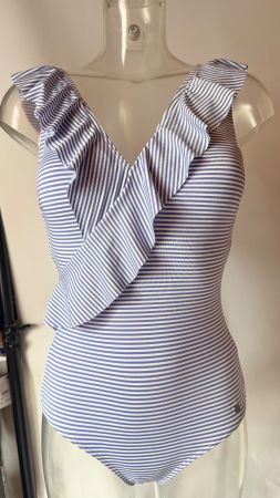 LASCANA, Badekleid, Grösse 36B, Farbe Hellblau/Weiss