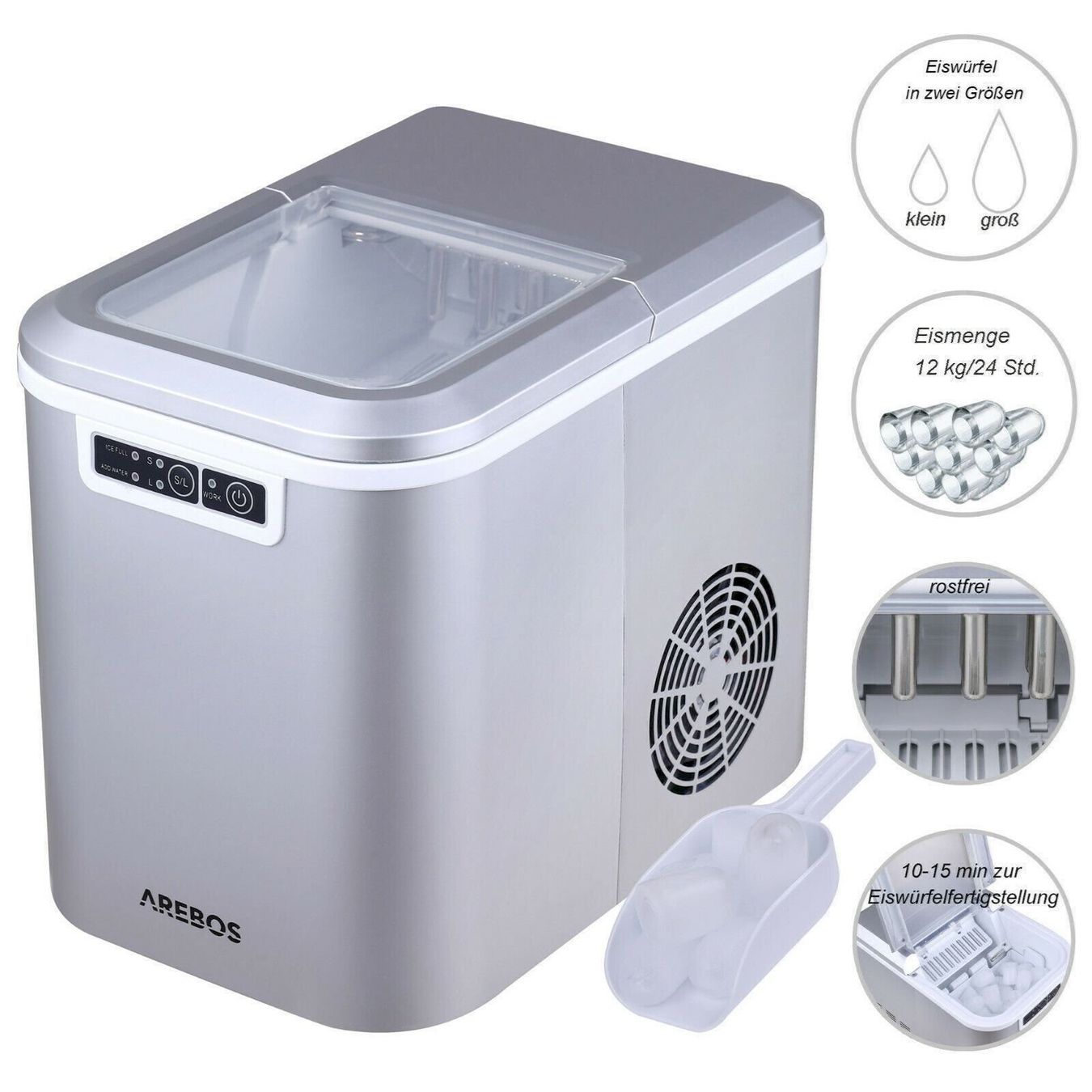 Elettrodomestici da cucina: Arebos Eiswürfelmaschine 2,2L Icemaker – Nuovo e nell'imballaggio originale da Bottighofen venduto da zaap 2