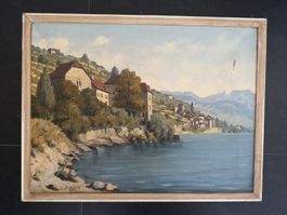 Très beau tableau du peintre Albert Duplain, lac Léman