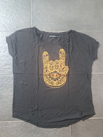 Damen T-Shirt Grösse L schwarz mit Motiv, Yoga Shirt