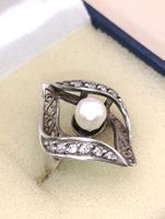 Vintage 925er Silber Ring Natur Perle Zirkonia Meisterpunze