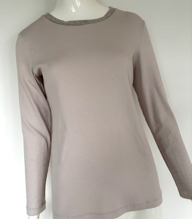 FABIANA FILIPPI Langarm Rundhalsshirt beige Rippjersey EU 38