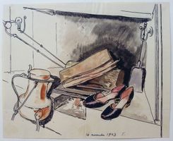 Tuschezeichnung Stillleben Kamin, 1943