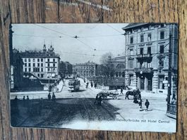 Alte PK / Zürich - Bahnhofbrücke mit Hotel Central - 1907