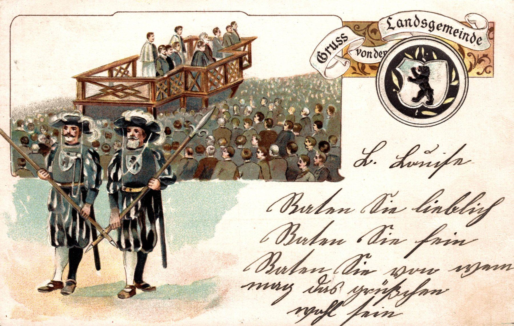 Cartoline postali: Gruss von der Landsgemeinde. Prägekarte – Usato da Bronschhofen venduto da Astore