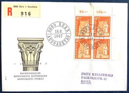 1967 Baudenkmäler R - FDC 4er Seedorf URI nach Basel