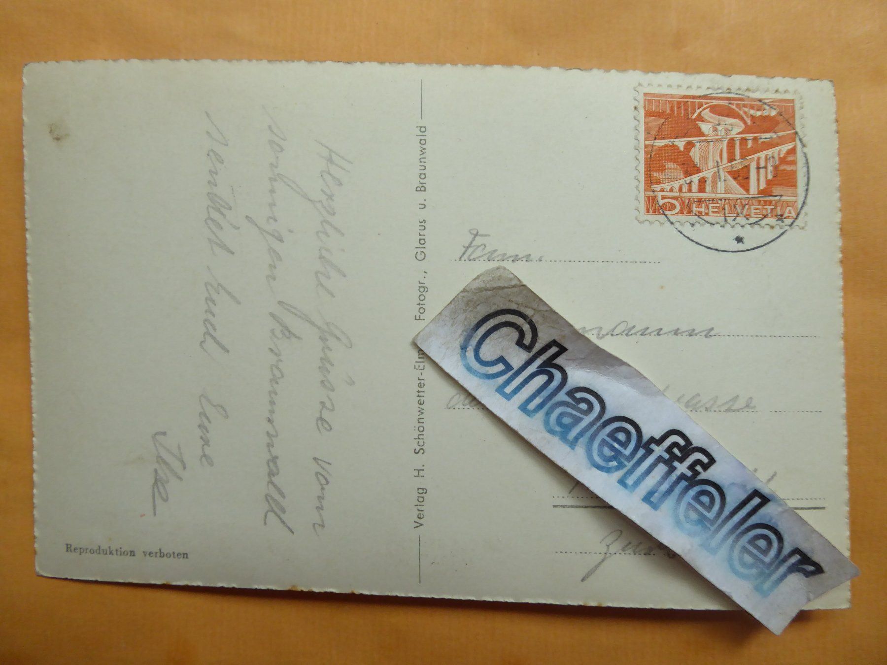 Cartoline postali: 1955 Braunwald mit Eckstock, 2446 m – Usato da Zürich venduto da Chaeffeler 1