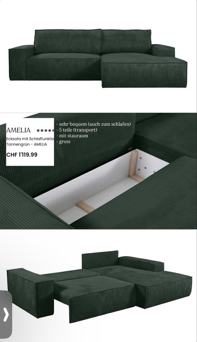 Sofas: Schlafsofa Amelia Grün Cord – D'occasion à Zürich par kue_s2mg 1