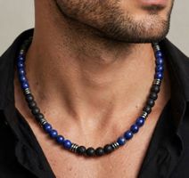 Collana uomo perle e pietra vulcanica nuova