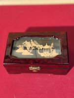 Vintage Wood Jewelry Box with Asian Landscape Design
