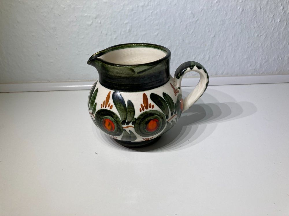 Handgefertigter Terrakotta Krug 18cm - Emailliert Rustikal Für Wasser & Wein Aus Italien