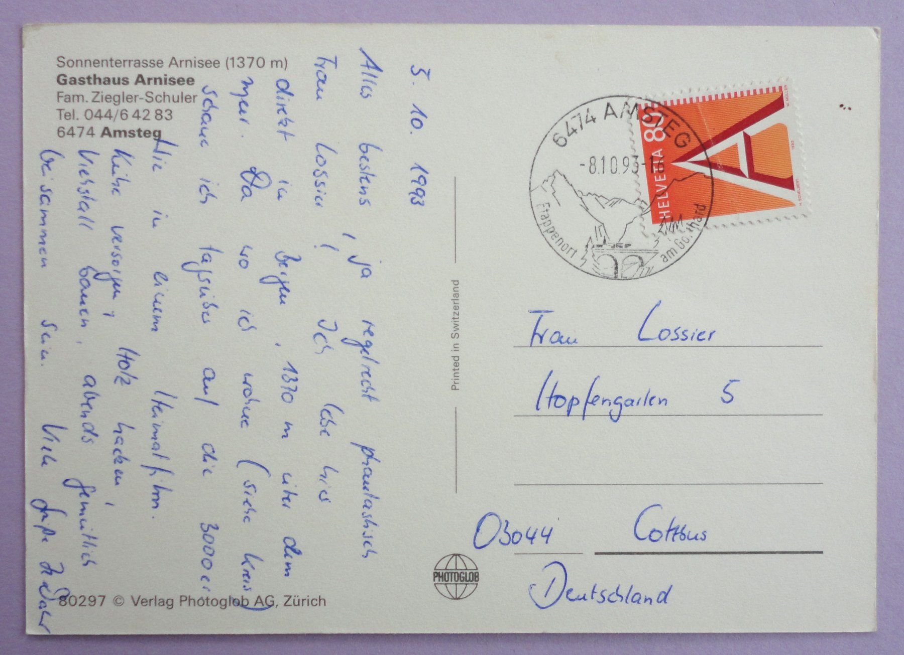 Cartoline postali: Gasthaus Arnisee, Amsteg – Usato da Fétigny venduto da Billy2miny 1