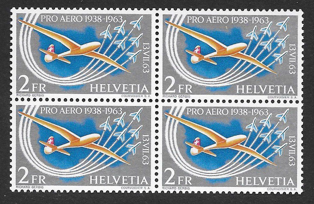 Tutti i francobolli: 1963: Pro Aero Viererblock Nr.F46 ** – Usato da Walperswil venduto da Tcheidi