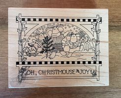 grosser Stempel Holz Motiv Mäuse Weihnachten, NEU