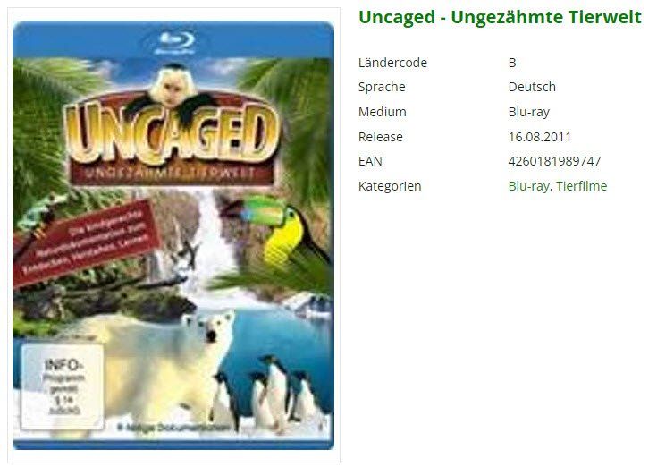 Tutti i DVDs: Uncaged - Ungezähmte Tierwelt (Bluray) – Usato da Buchrain venduto da Sssschaller