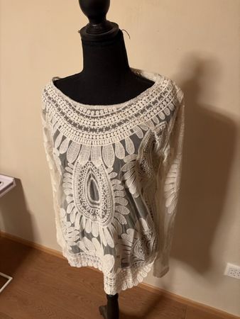 Marc Aurel Langarmshirt Spitzenoptik weiss Grösse M