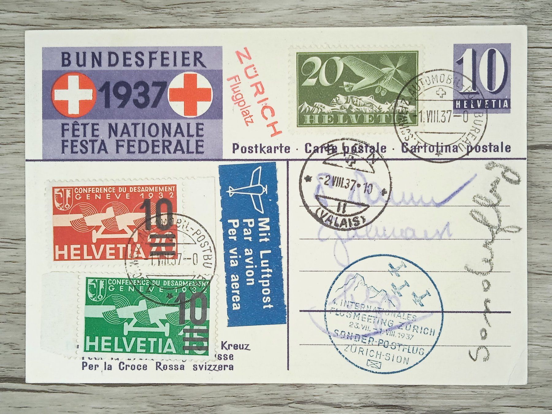 Tutti i francobolli: TR15 Carte Postale + Timbre Suisse 1937 – Usato da Cousset venduto da Patrick_Collections