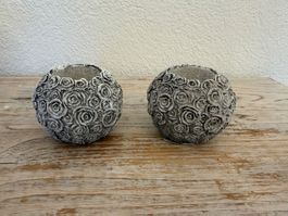 2x Teelichthalter Rosenkugel im Shabby Look, Neu