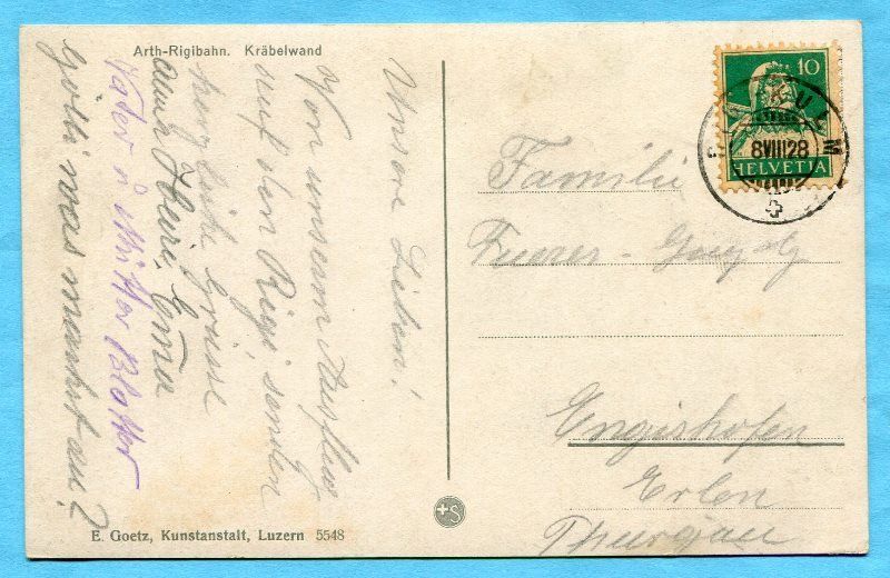 Ansichtskarten: Arth-Rigibahn - Kräbelwand 1928 – Gebraucht aus Opfikon von Prophila 1
