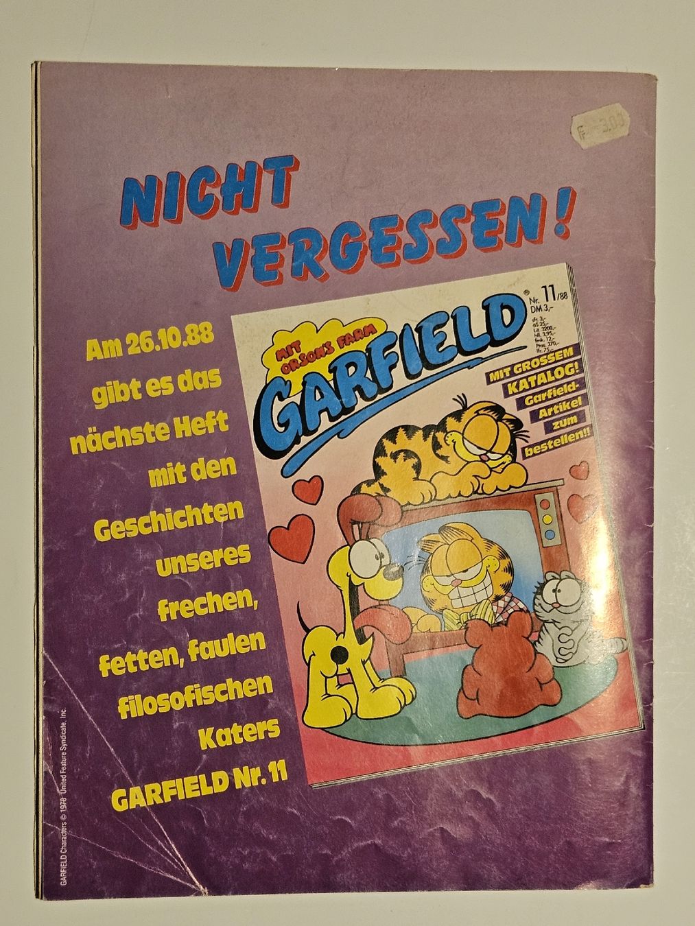 Fumetti: Garfield Comic-Heft Nr. 10/88 / #WT18 – Usato da Oberdorf BL venduto da BaldenEagle 3