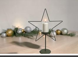 Weihnachtsdeko Kerzenhalter Stern aus Metall matt 46cm