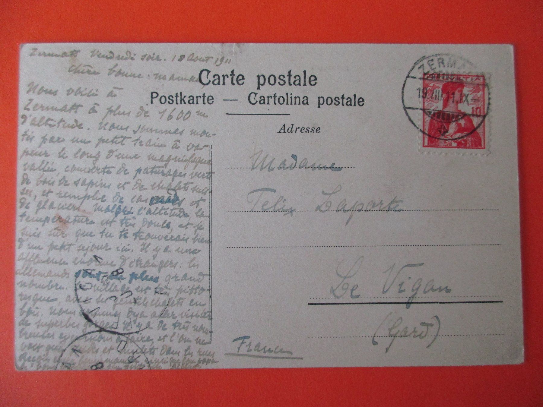 Cartoline postali: ZERMATT, Mischabel / Gel. 1911 / Ansichtskarte – Usato da Eschenbach LU venduto da Jack1711 1