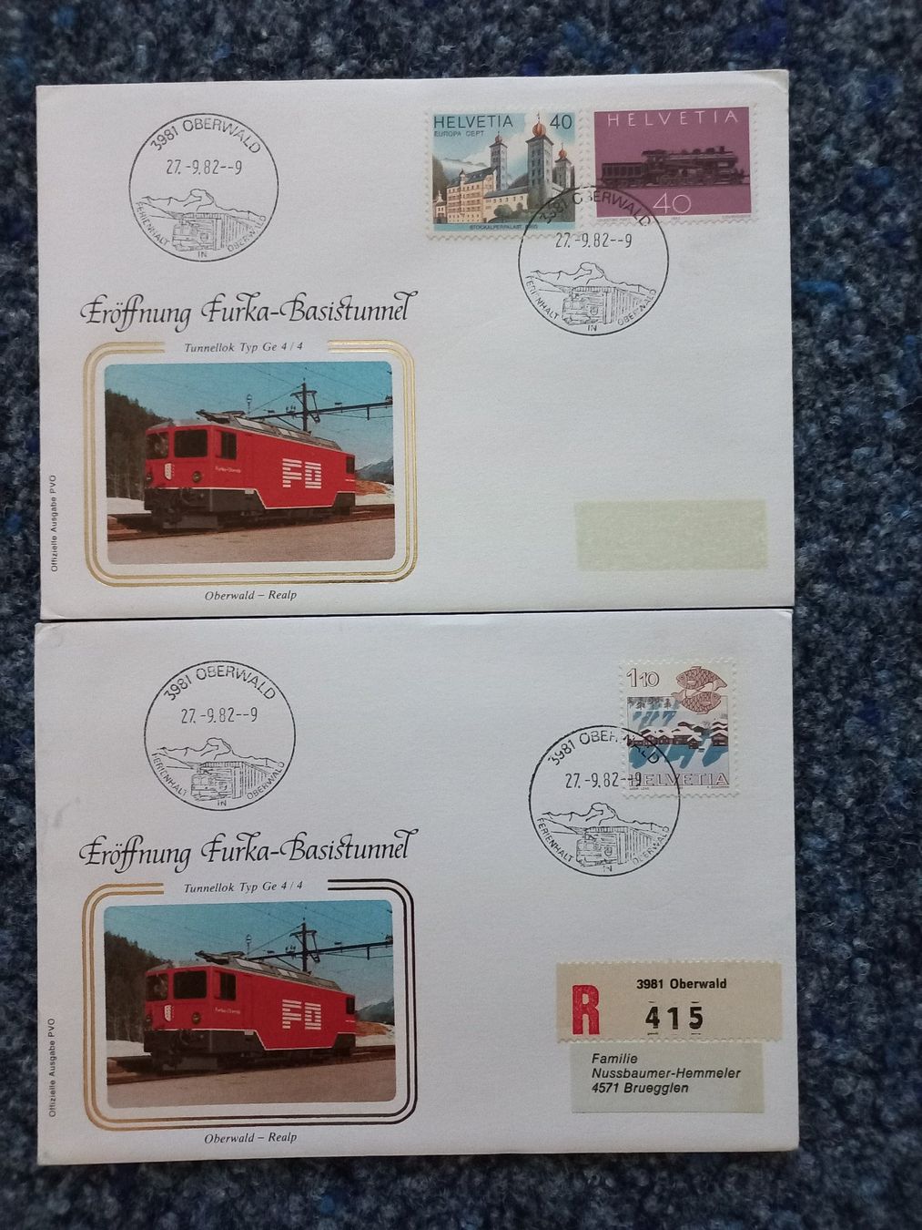 Tutti i francobolli: 3 Erstags Stempel Furka Basistunnel – Usato da Brügglen venduto da hokuspokus04 1