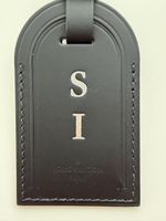 Louis Vuitton Black Leather Luggage Tag with "SI" Monogram