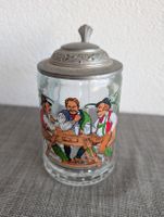 Vintage Bierkrug ALWE aus Glas mit Zinndeckel