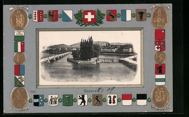 Ansichtskarten: Genève, Ortsansicht, Denkmäler, Wappen – Gebraucht aus Berlin von bartko-reher