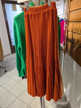 Viamaro Damen Strickrock Plissee  Rostorange  Neu
