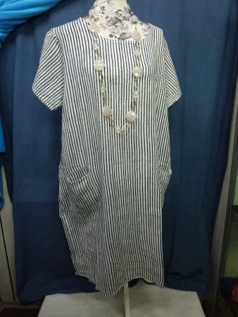 NEW COLLECTION KLEID LÄSSIG GR M BLAU WEISS GESTREIFT NEU