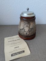 Bierkrug mit Zinndeckel Keramik Rhein-Main 1991