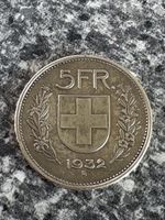 Schweizer 5 Fr. Silbermünze 1932, sehr schöner Zustand!