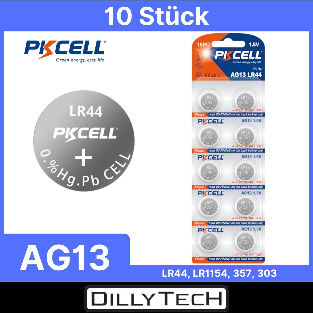 Caricatori & Batterie: PKCELL AG13, LR44, 357 Knopfzellenbatterie - 10 Stk. – Nuovo e nell'imballaggio originale da Meilen venduto da DillyTecH