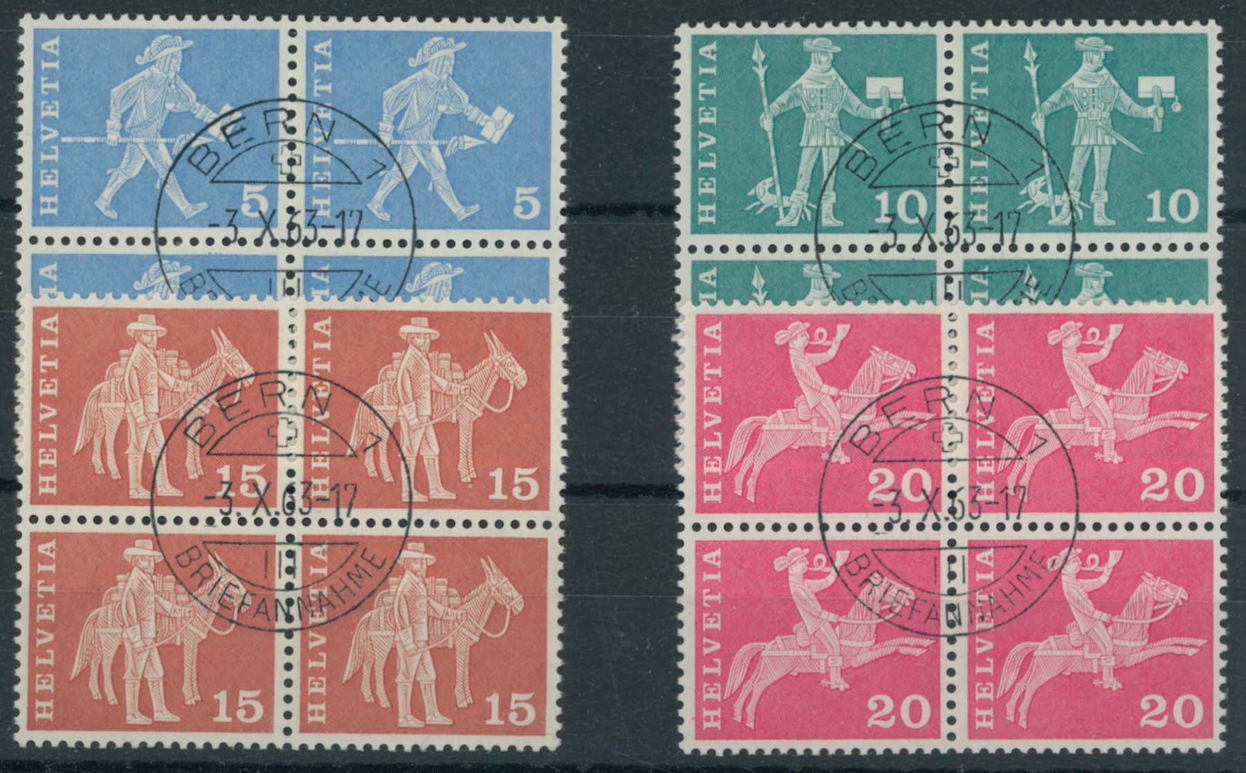 Tutti i francobolli: 1963  Postgeschichte+Baudenkmäler - Viererblock - Ersttag ET – Usato da Schindellegi venduto da leecollect 1
