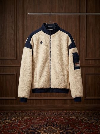 Sherpa Fleece Jacket beige navy like new condition