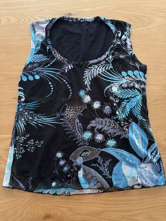 Top donna fantasia floreale nero blu taglia M