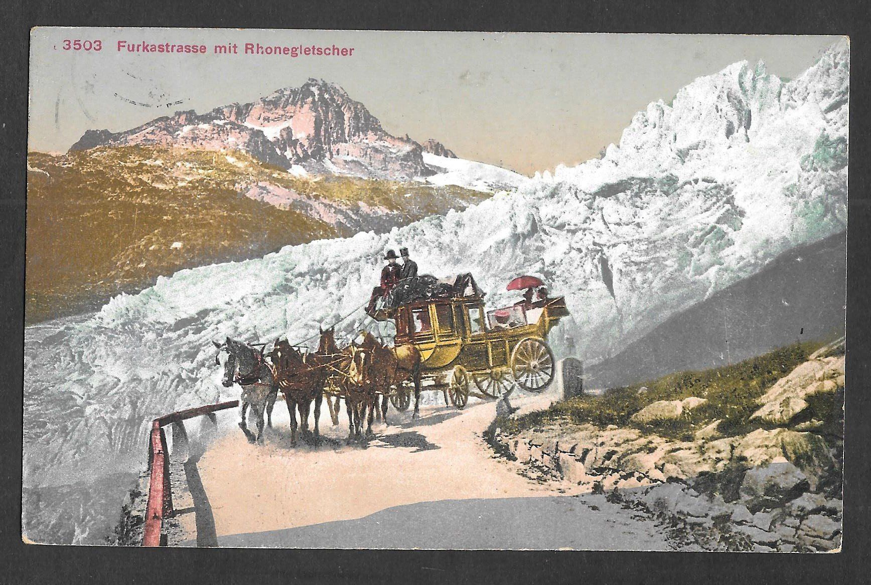 Cartoline postali: Furkastrasse mit Rhonegletscher Postkutsche – Usato da Olten venduto da clotaldi